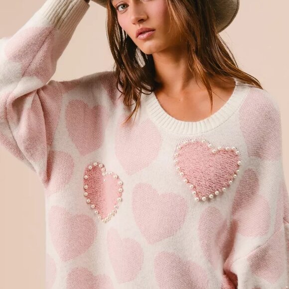 BiBi Heart Pattern Sweater with Pearl Detail - Picture 2 of 16